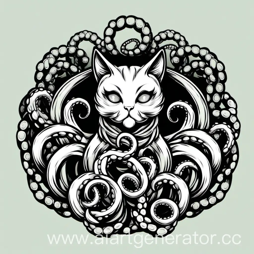 Mystical-Emblem-Cat-with-Tentacles-Whimsical-Fantasy-Artwork