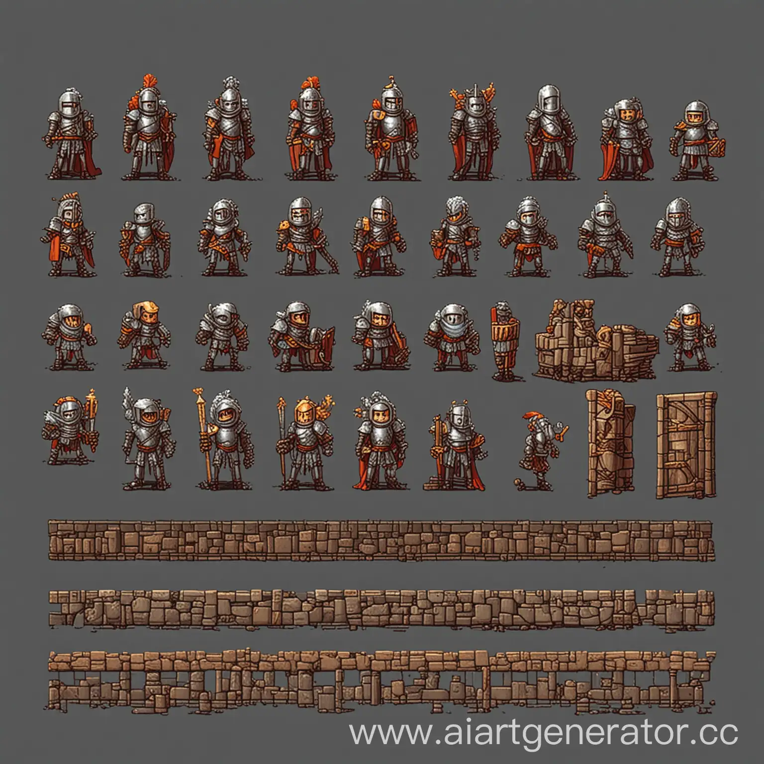 animation set tiles, for knight character, 8bit, transparent background