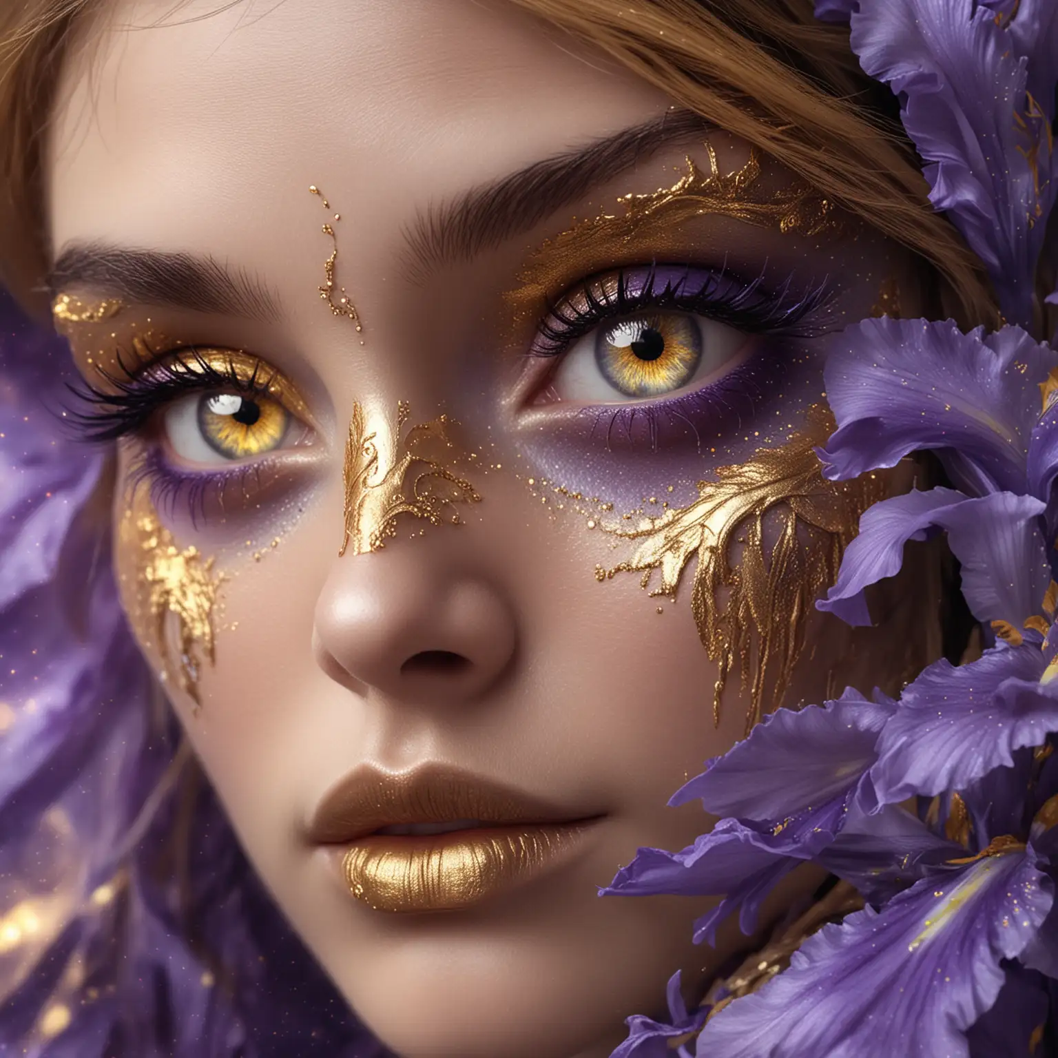 Fantasy Female Eyes with Gold and Lavender Nebulalike Irises