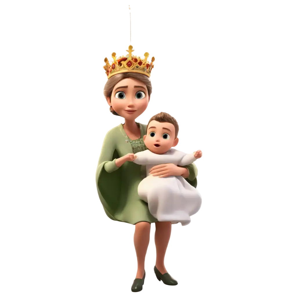 Queen-Holding-a-Baby-PNG-Image-Heartwarming-Animation-of-Royalty-and-Innocence