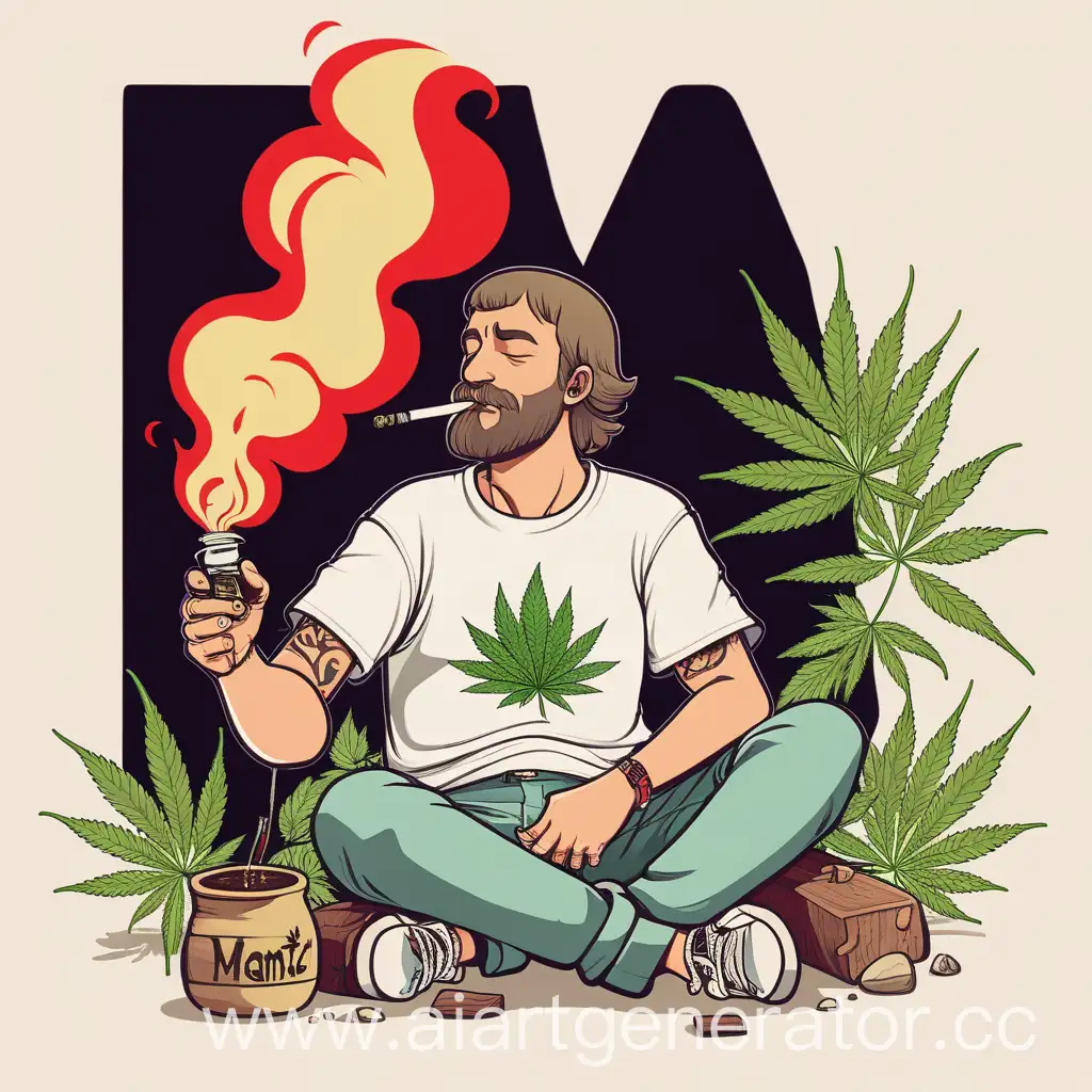 Man-with-Man-Tshirt-Smoking-Bong-amidst-Cannabis