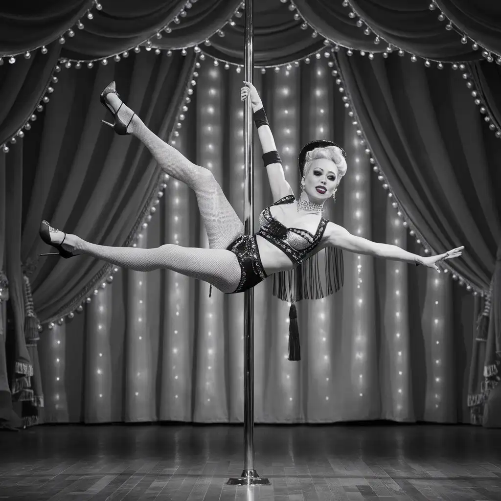 Graceful Pole Dancing Performance Charming Stripper Executes Complex Moves