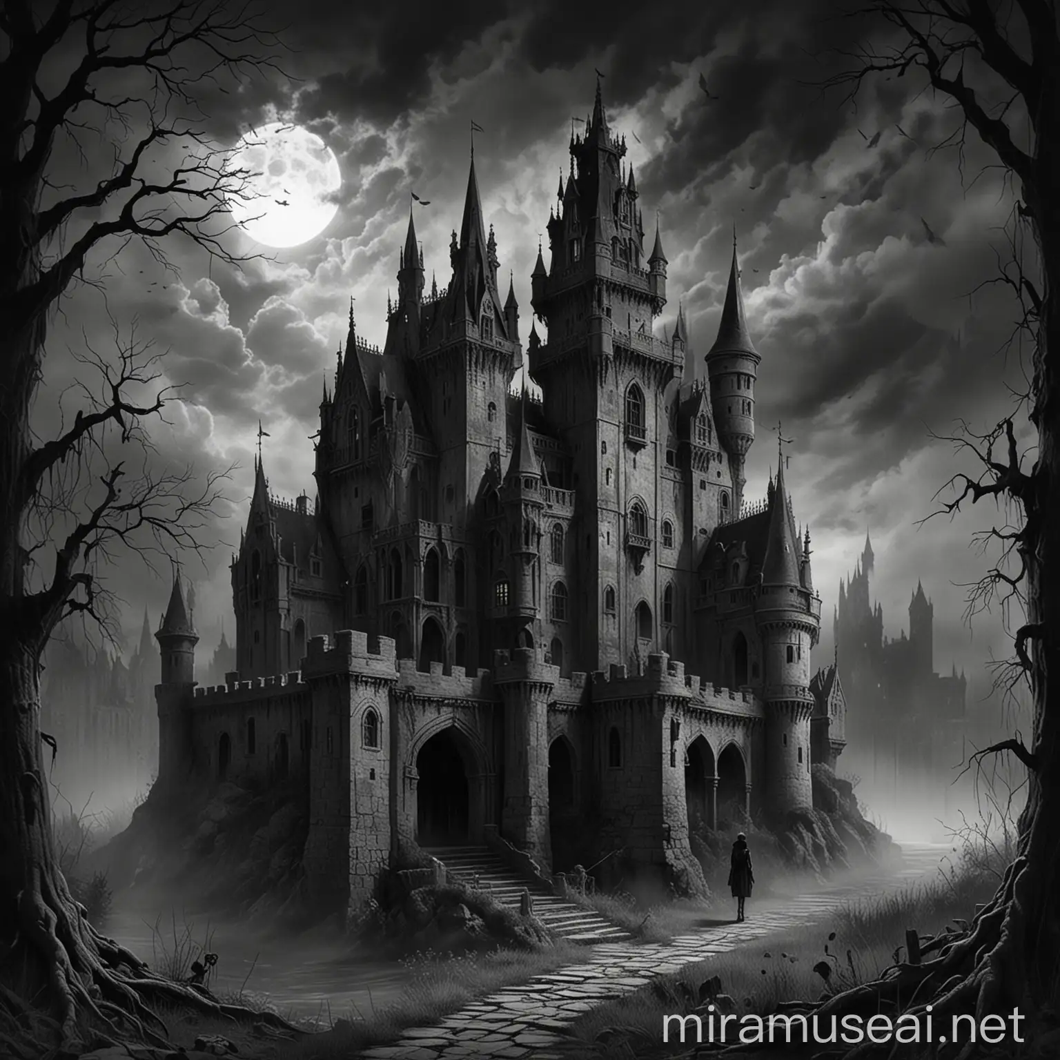 Explore Gothic themes and imagery in your sketches, inspired by the darker, more mysterious side of Romanticism. Create scenes of haunted castles, eerie landscapes, or supernatural encounters.
