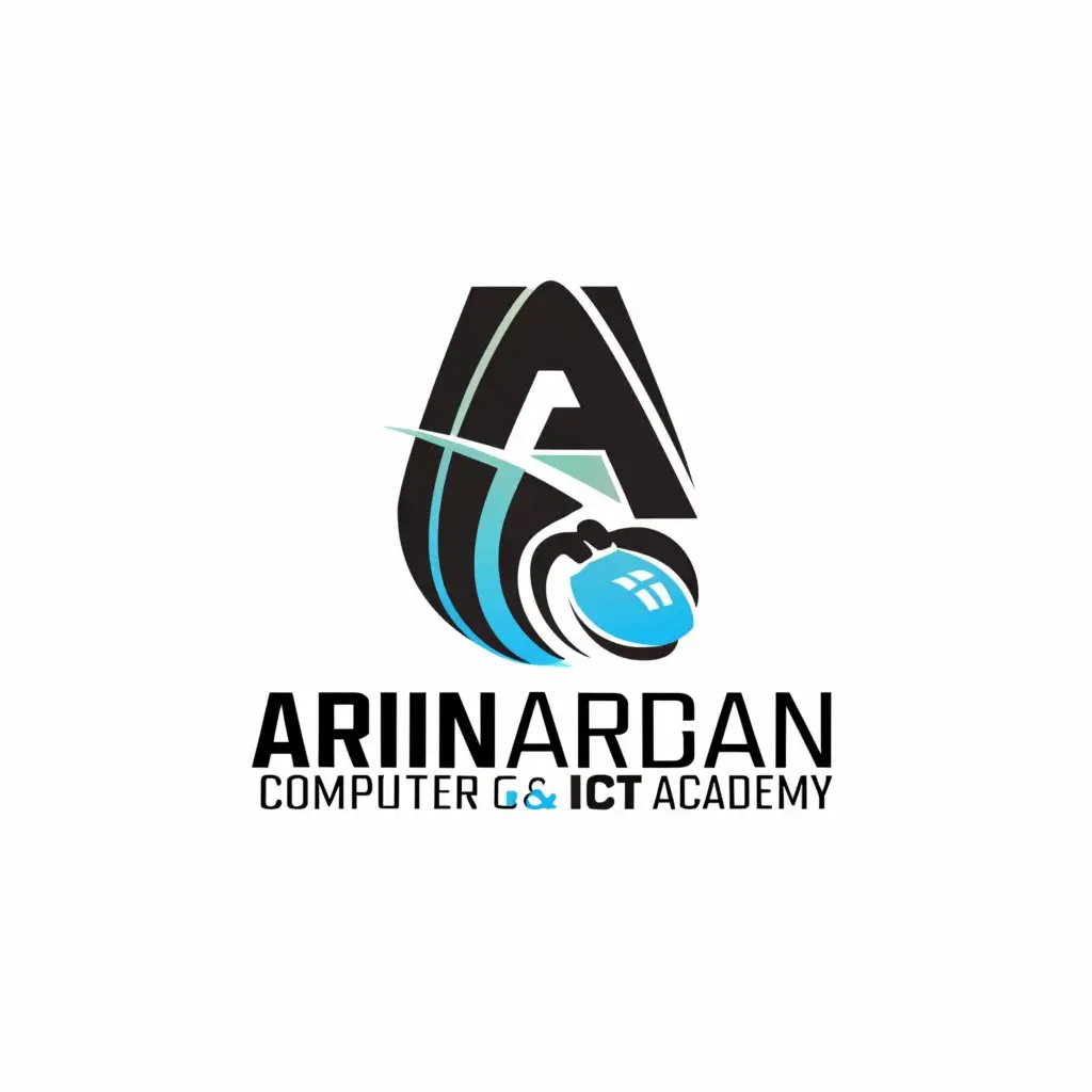 a logo design,with the text "Arian Computer & ICT Academy", main symbol:letter A and Computer Art,Moderate,be used in Education industry,clear background