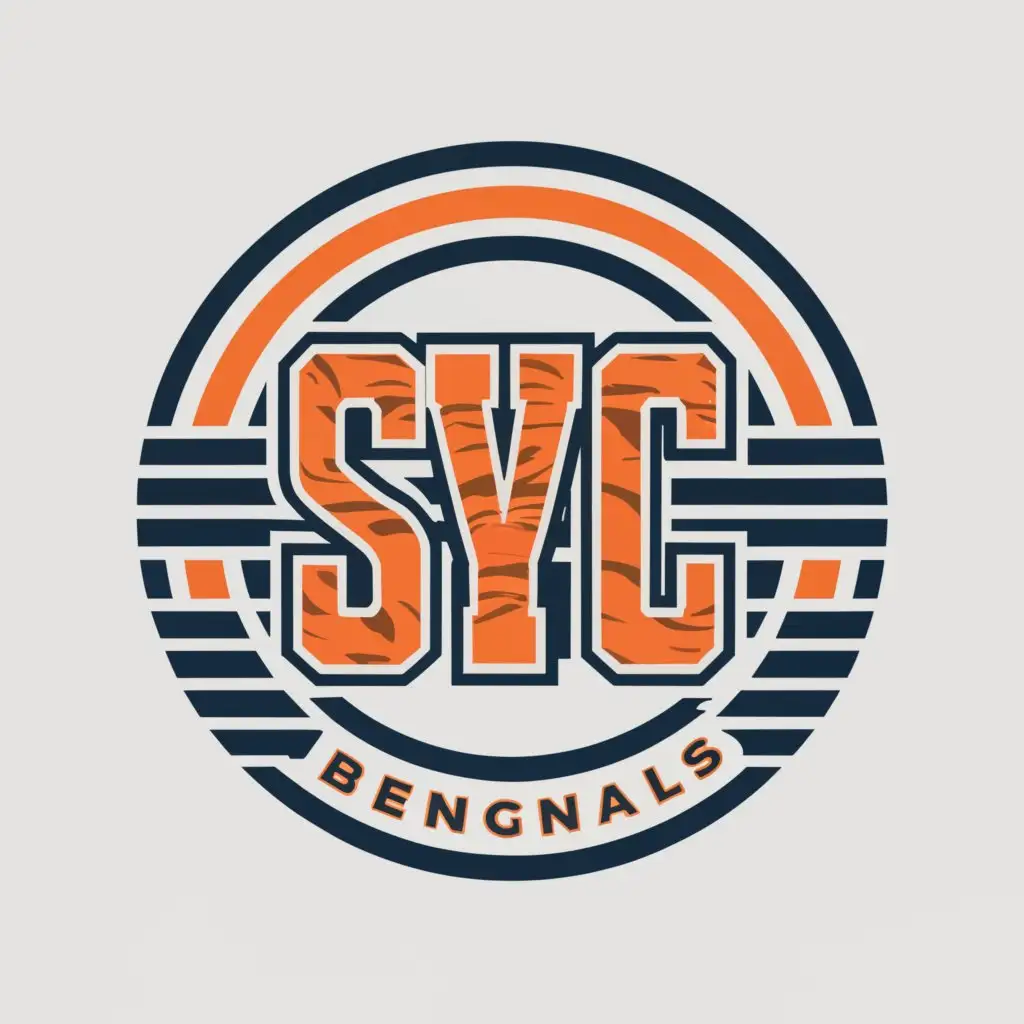 a logo design,with the text "SYC Bengals", main symbol:SYC Bengals, Softball, Girls, Orange, Navy blue, Gray, White, clear background with tiger stripes filling the word Bengals, softball bats and three bases,Minimalistic,be used in Sports Fitness industry,clear background
