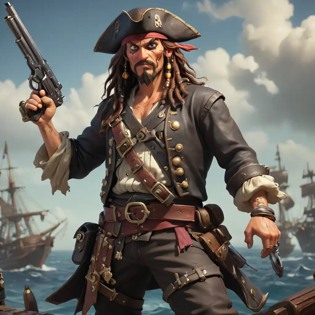Pirate with Guns Standing Ready for Battle