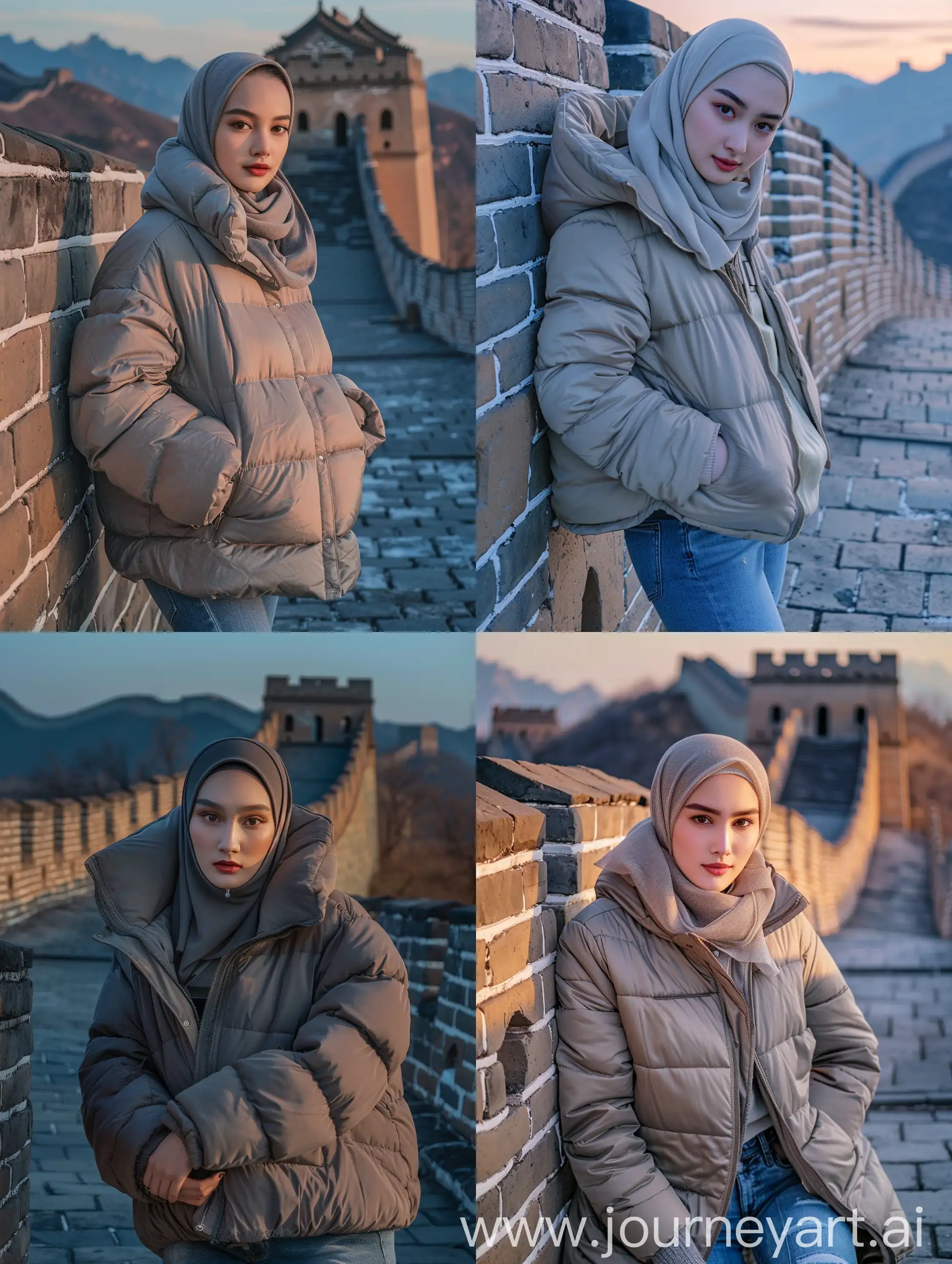 Elegant-Indonesian-Woman-Poses-at-Great-Wall-of-China-in-Evening-Light
