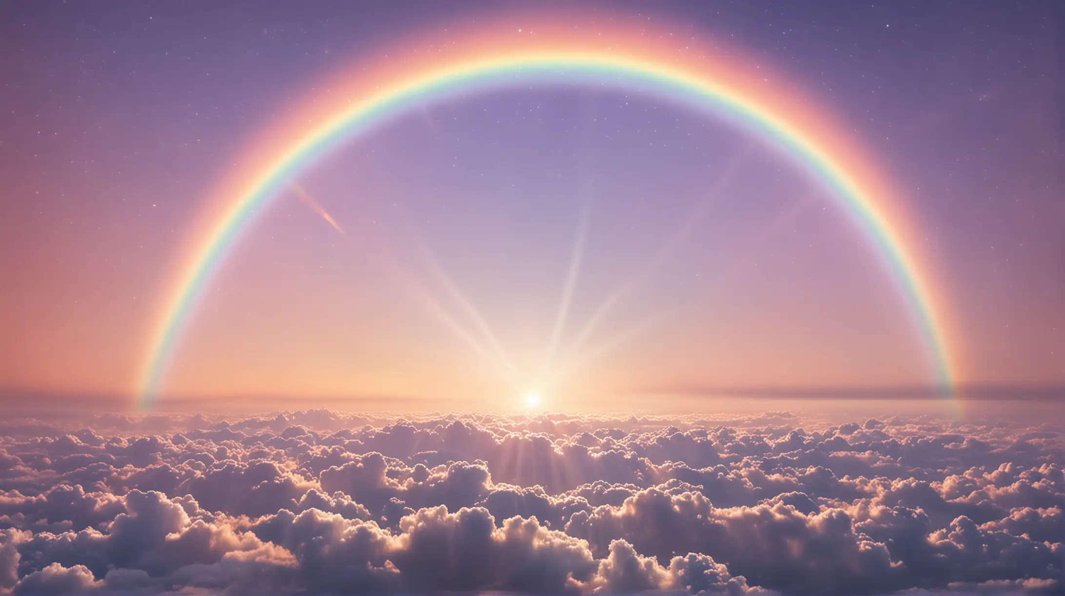 Ethereal Pastel Sky with Rainbow Beam A Magical Journey from Sun to Earth
