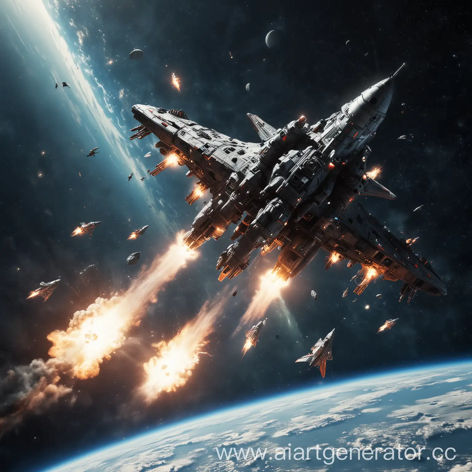 Intense-Space-Battle-Combat-Spaceship-Fires-in-the-Foreground
