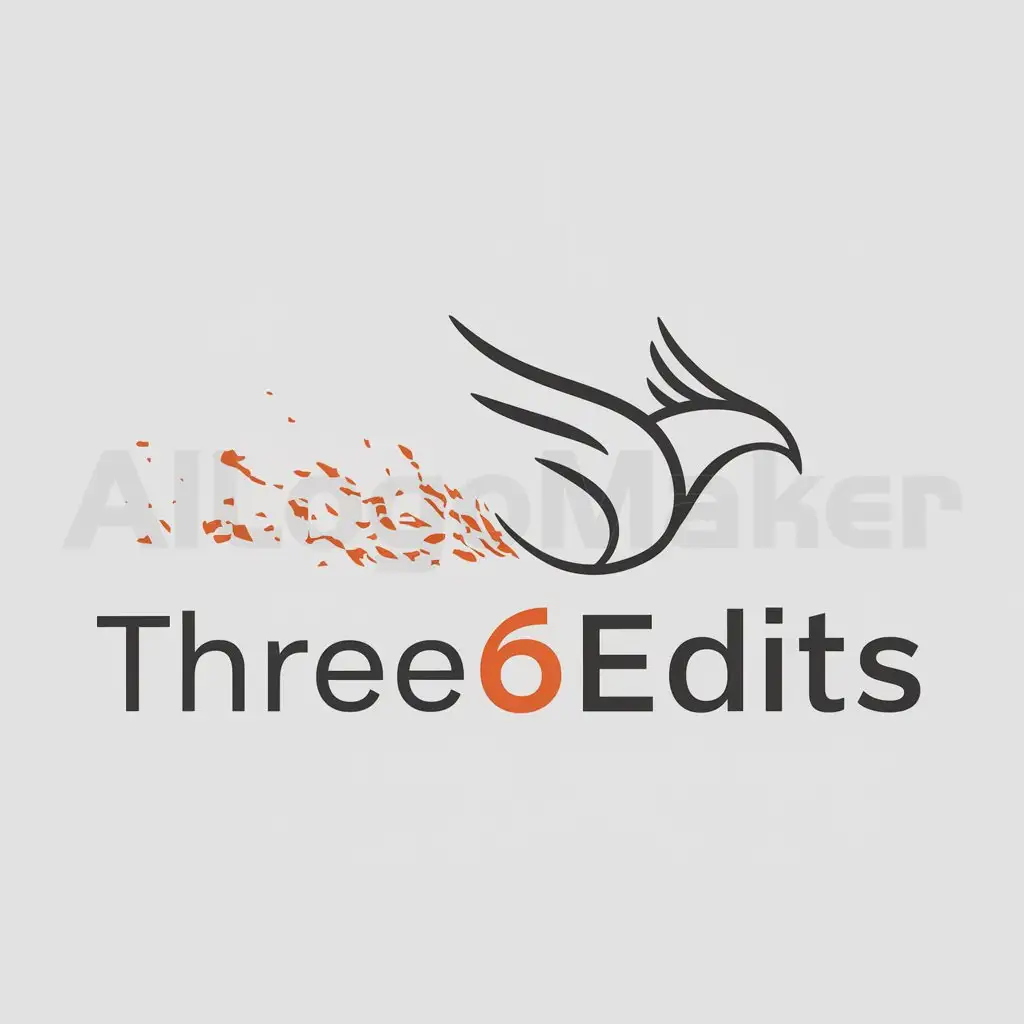 a logo design,with the text "three6edits", main symbol:phénix,Minimalistic,clear background