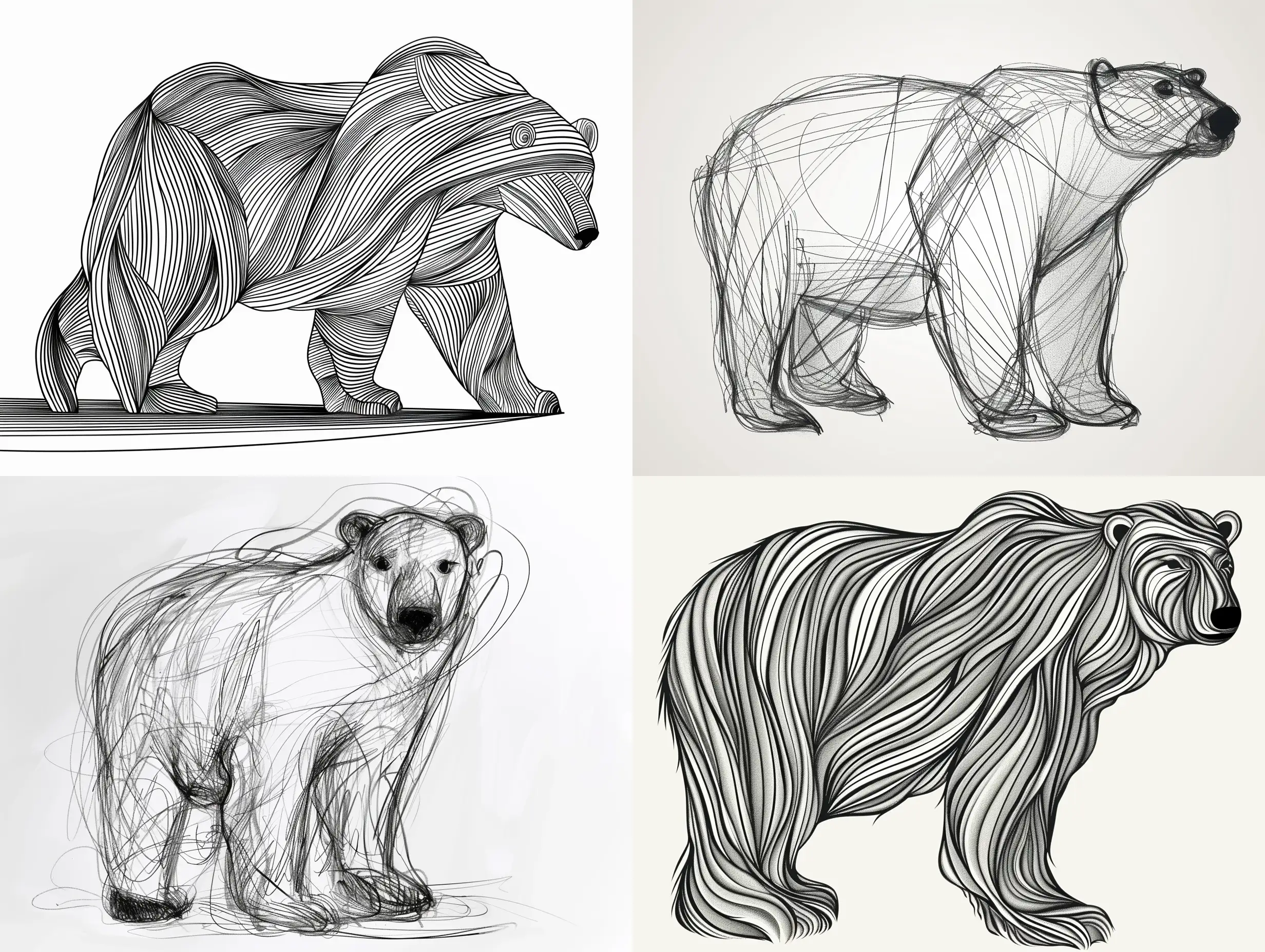 北极熊，抽象表示，黑白，简洁，线条，手绘，站立