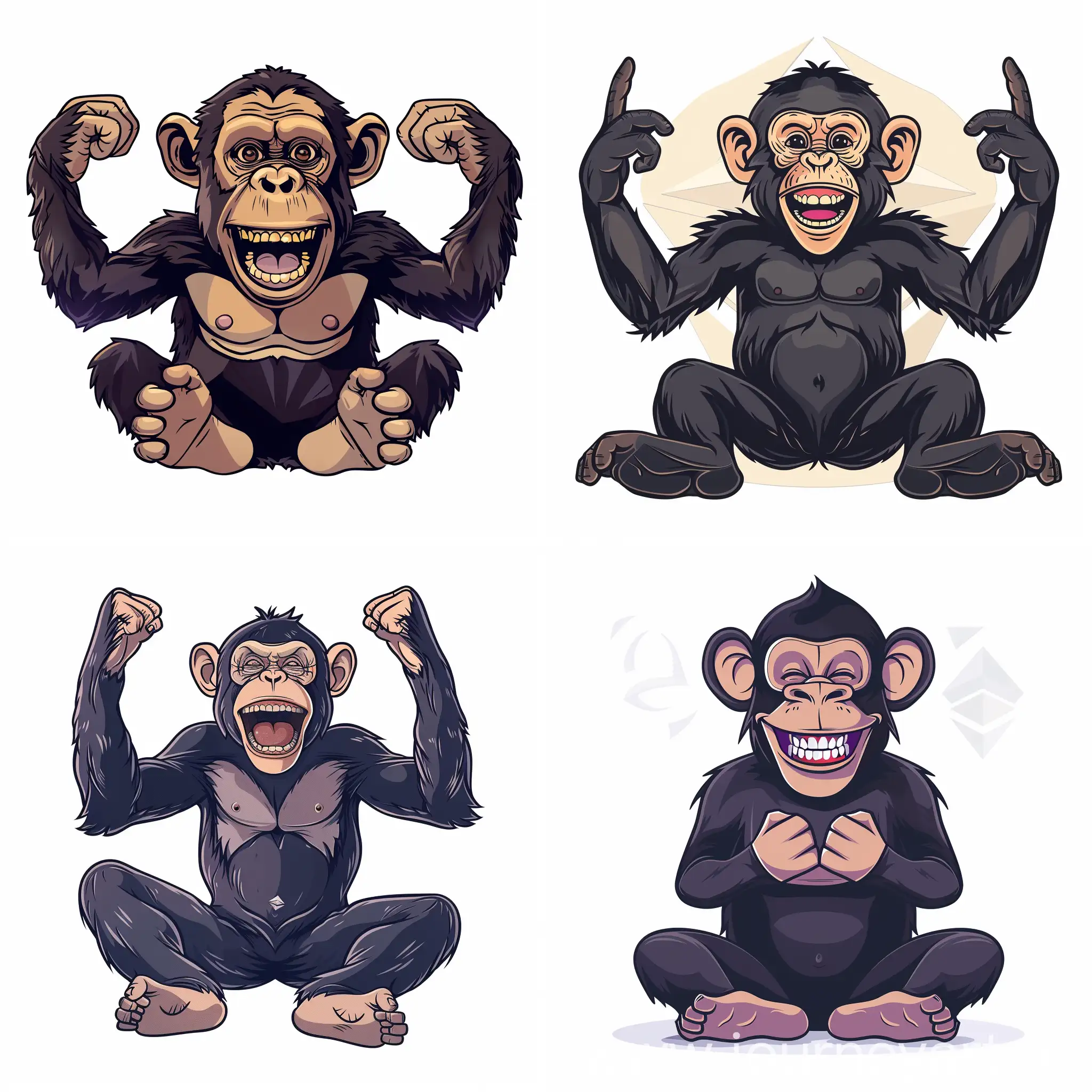 happy cartoon ape , full body, logo, acting like an ape, ethereum related theme, on white background