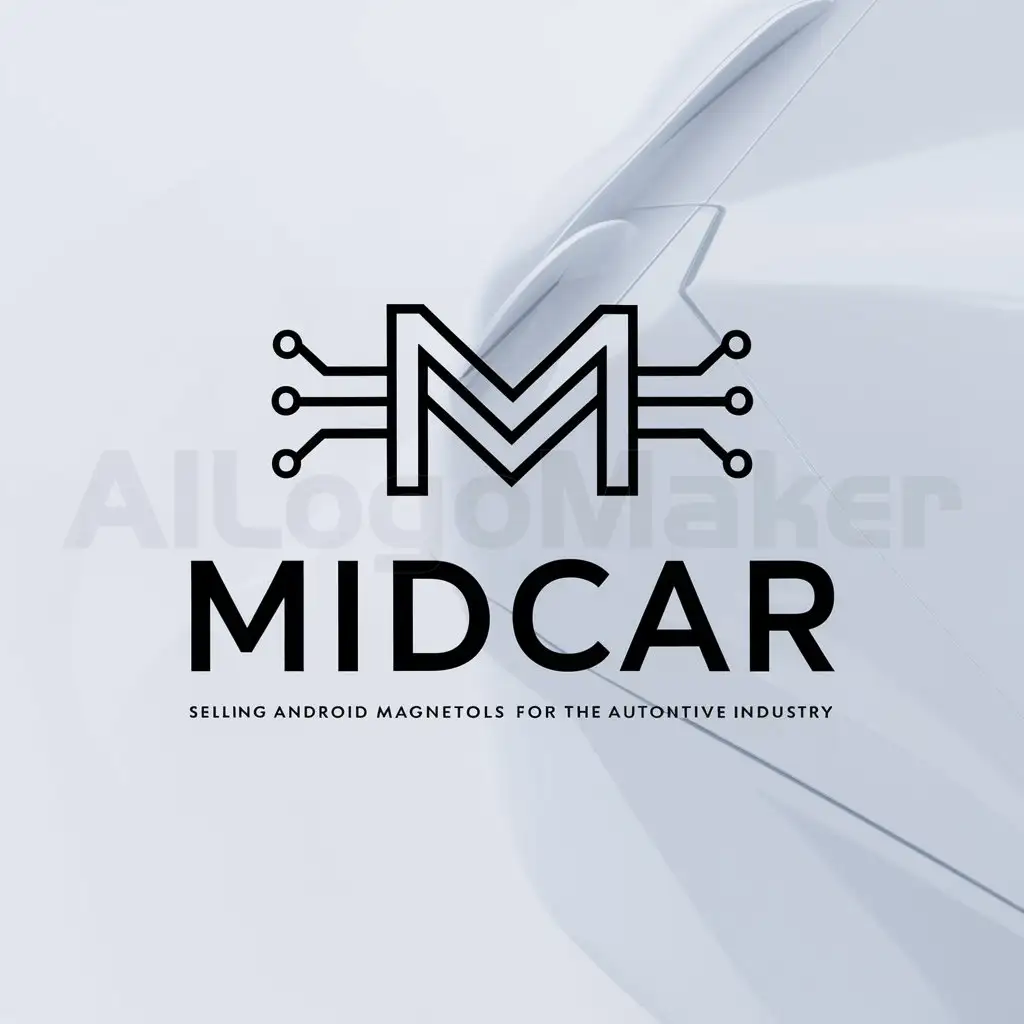 a logo design,with the text "MidCar", main symbol:company sells android magnetols,Minimalistic,be used in Automotive industry,clear background
