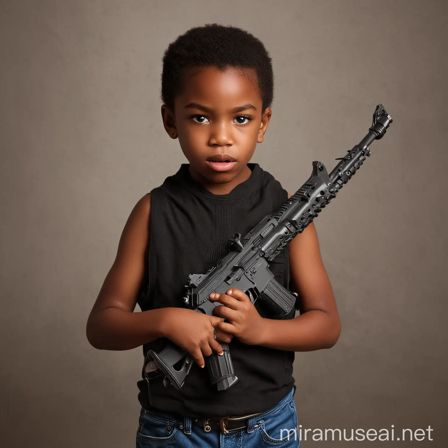 African American Children Playing with Toy Guns in Urban Setting