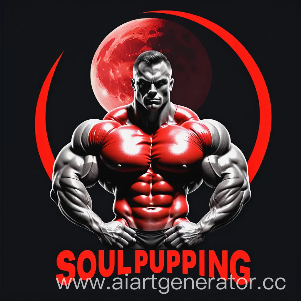 Soul-Pumping-Sports-TShirts-Bodybuilder-Logo-on-Black-Background-with-Moon-and-Red-Text