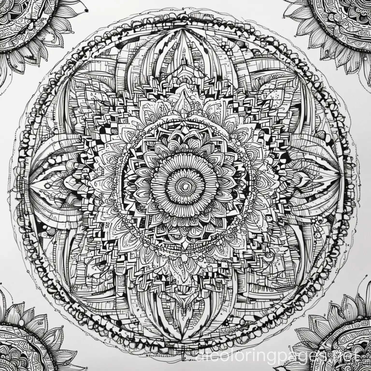 multiple mandalas, Coloring Page, black and white, line art, white background, Simplicity, Ample White Space. The background of the coloring page is plain white to make it easy for young children to color within the lines. The outlines of all the subjects are easy to distinguish, making it simple for kids to color without too much difficulty