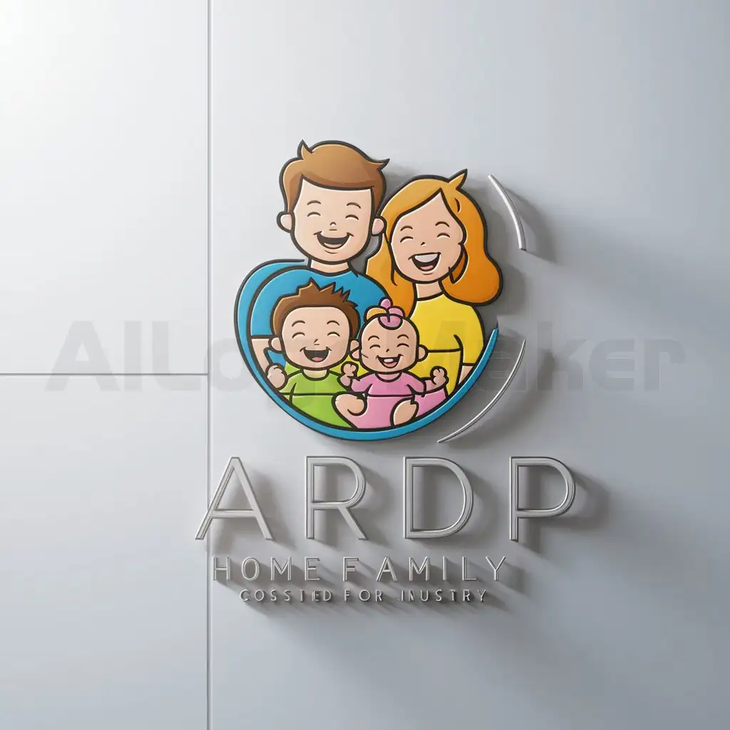 a logo design,with the text "ARDP", main symbol:A colourful cartoon family - a man and a woman with their four year old son and infant daughter,Minimalistic,be used in Home Family industry,clear background
