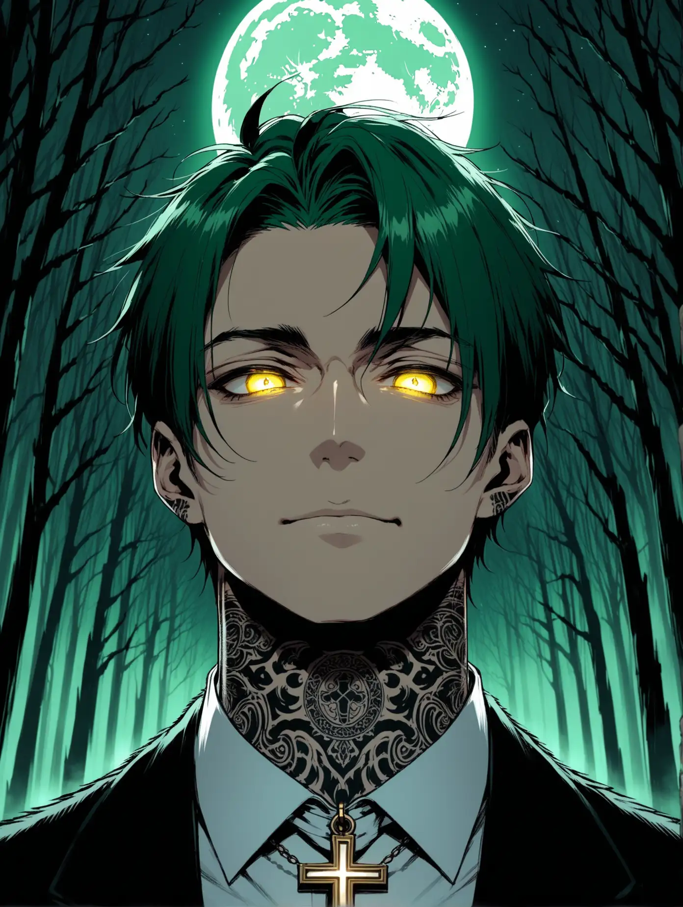Mysterious-Man-with-Green-Hair-and-Cross-Pendant-in-Moonlit-Graveyard