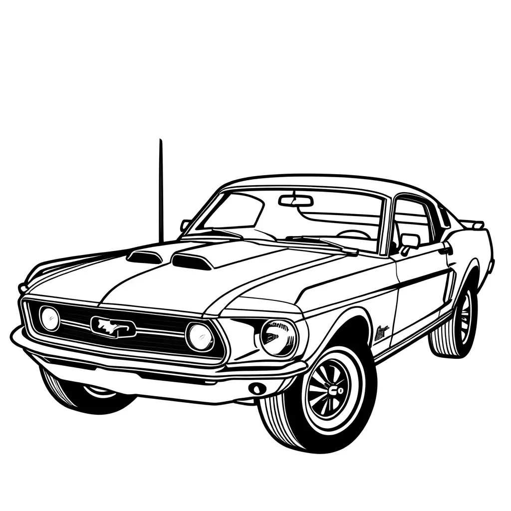 Boss 429 Mustang coloring page, Coloring Page, black and white, line art, white background, Simplicity, Ample White Space. The background of the coloring page is plain white to make it easy for young children to color within the lines. The outlines of all the subjects are easy to distinguish, making it simple for kids to color without too much difficulty