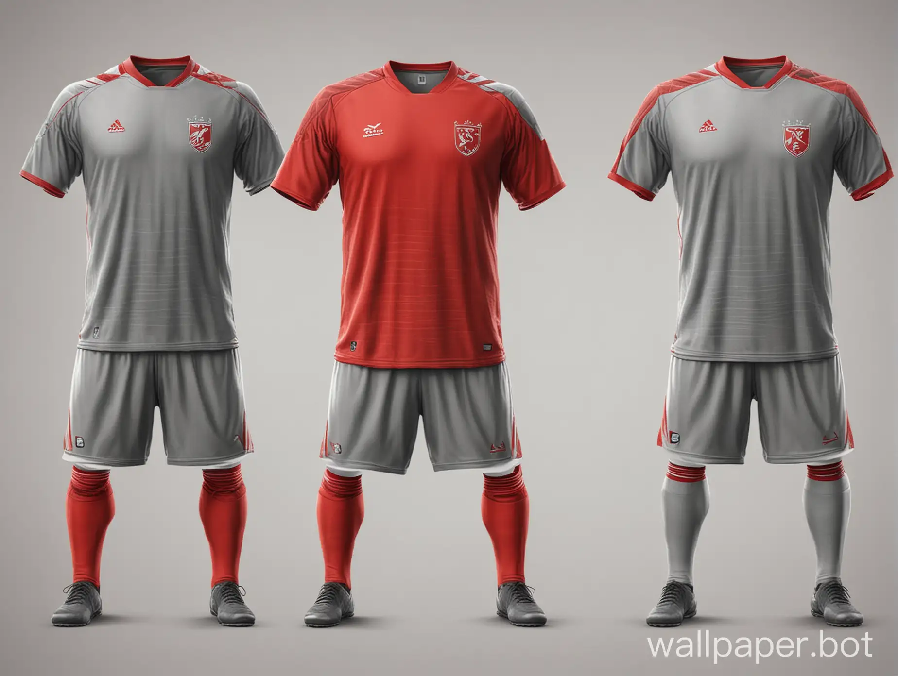 concept of soccer uniform, red-gray color, symmetrical pattern on white background sketch concept form