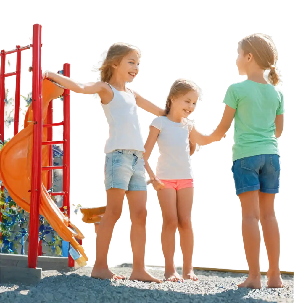 счастливые дети на игровой площадке солнечным 
летом