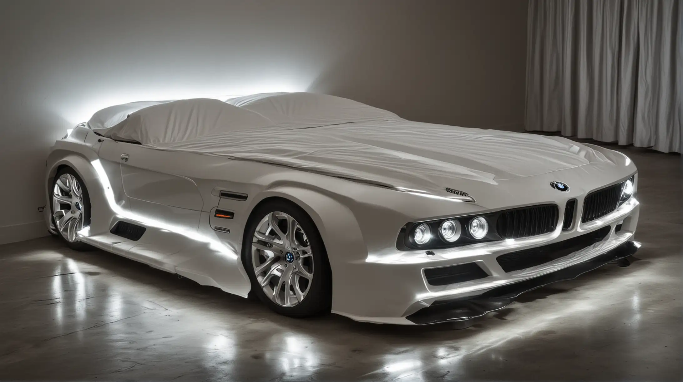 BMW Car Bed with Headlights On