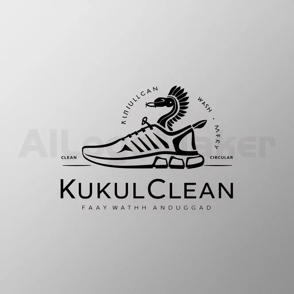 a logo design,with the text "kukulclean", main symbol:running shoes  
 kukulcan (Mayan feathered serpent deity) 
 maya (native people of Central America, or their language) 
 snake 
 clean 
 wash 
 circular 
,Minimalistic,be used in washing industry,clear background
