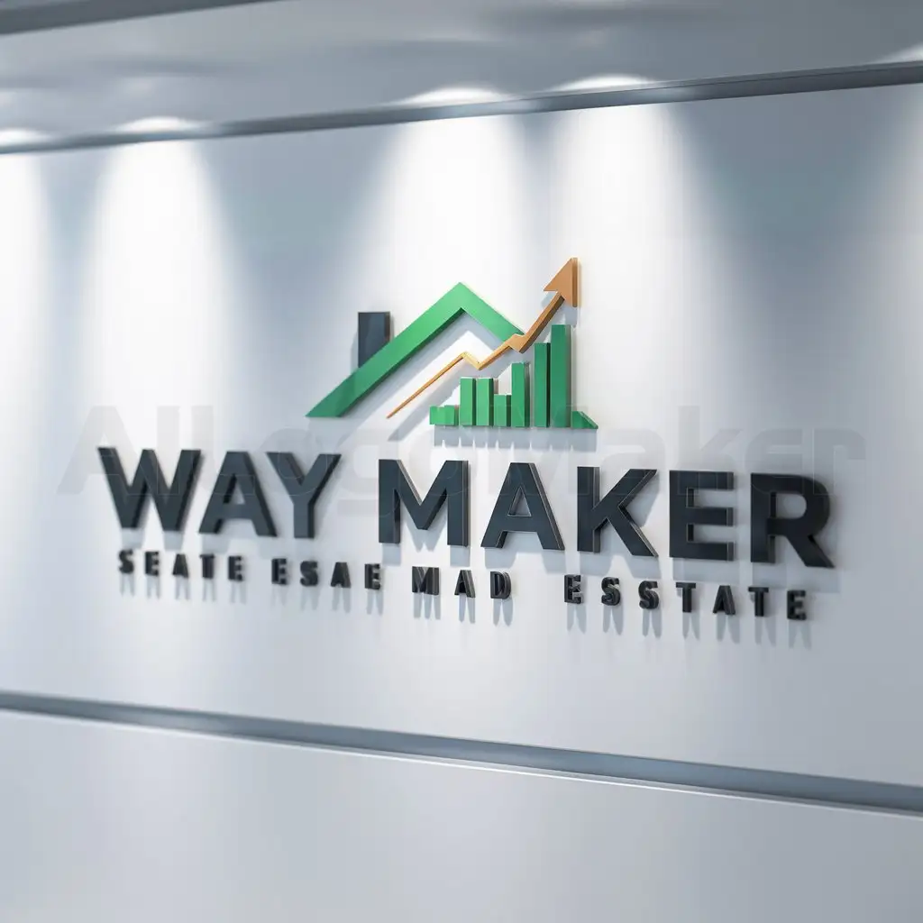 a logo design,with the text "Way maker", main symbol:Real estate and sharemarket,Minimalistic,clear background