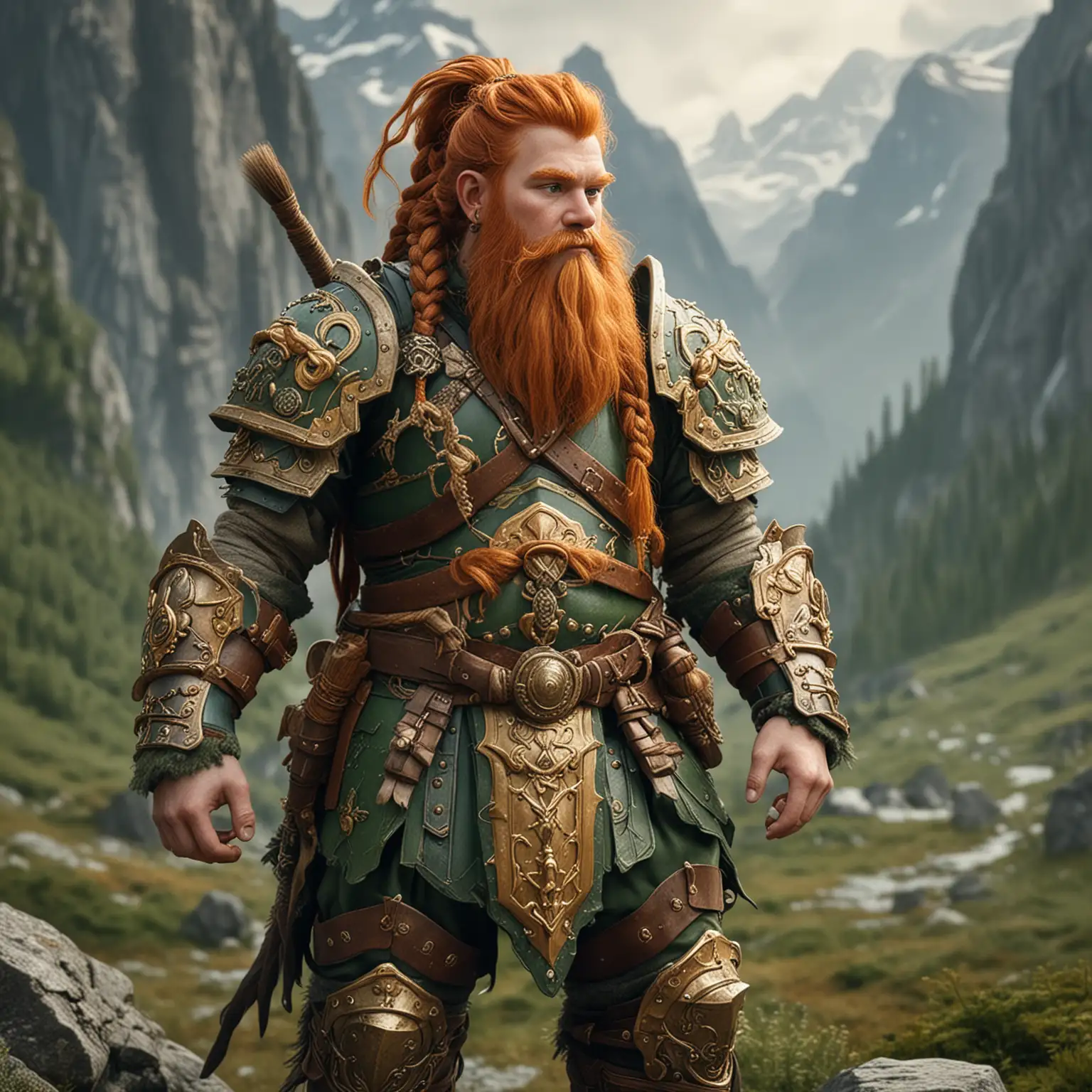 Mountain Dwarf Druid in Green and Gold Plate Armor with Braided Beard ...