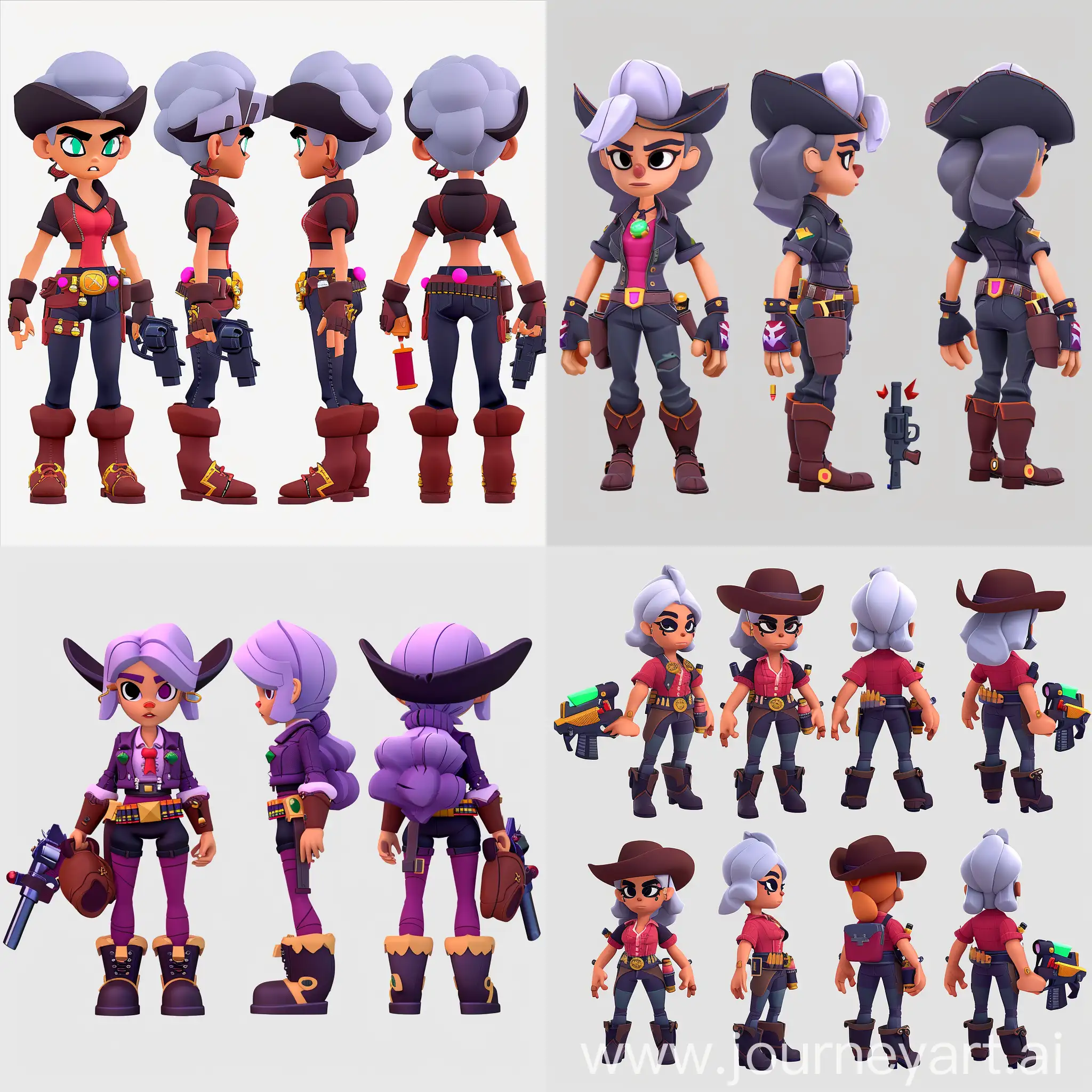 Evil-Cowgirl-Sharp-Shooter-Character-BrawlStars-Game-Character-Sheet-with-Multiple-Poses-and-Expressions