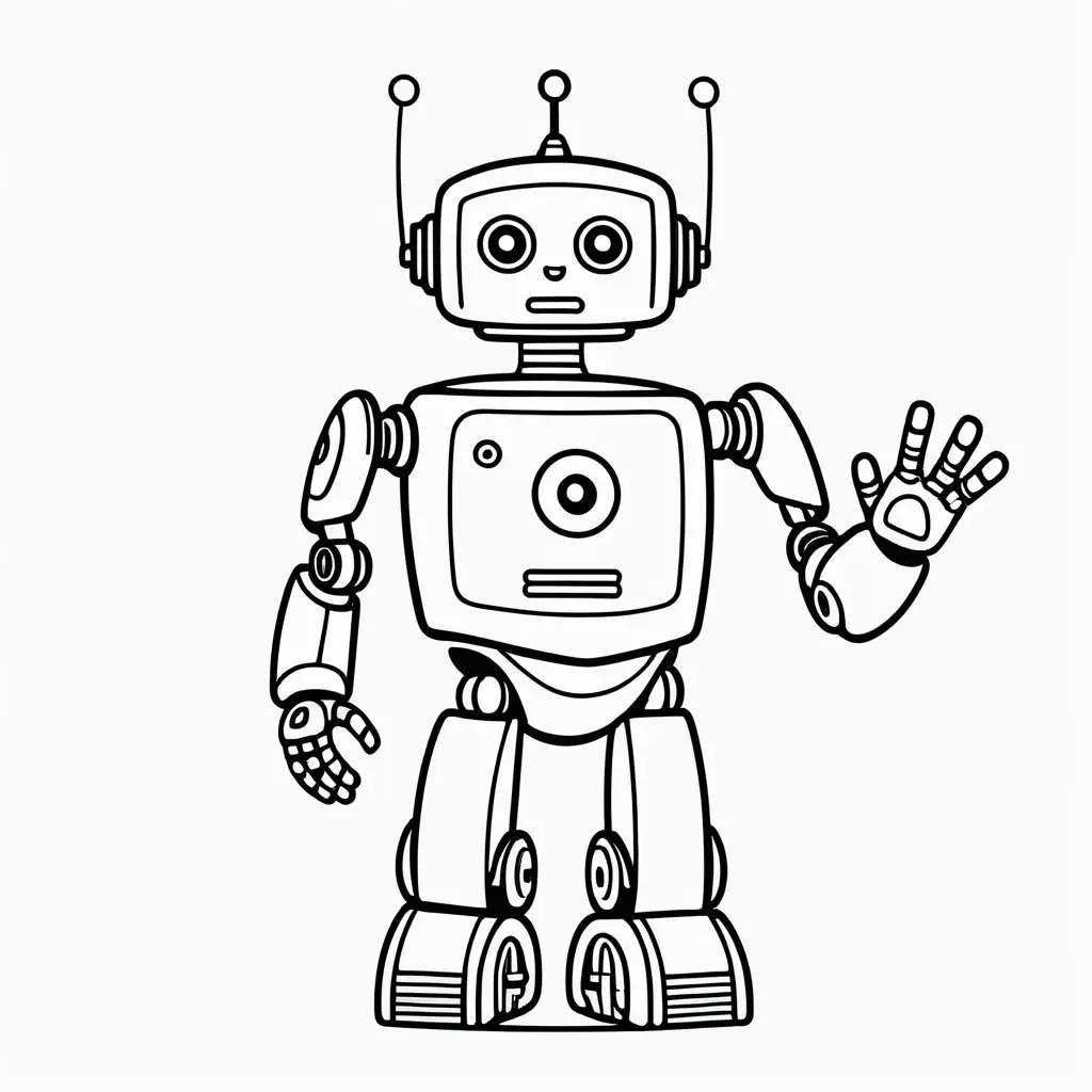 Friendly Robot Waving Hello Outline Coloring Page