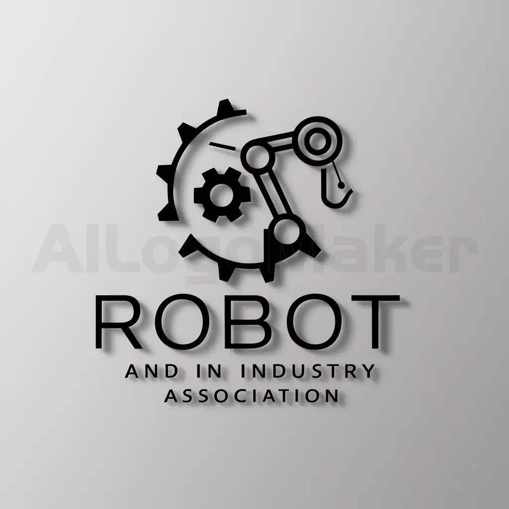 a logo design,with the text "robot and industry association", main symbol:gears, mechanical arm,Minimalistic,be used in robot industry,clear background