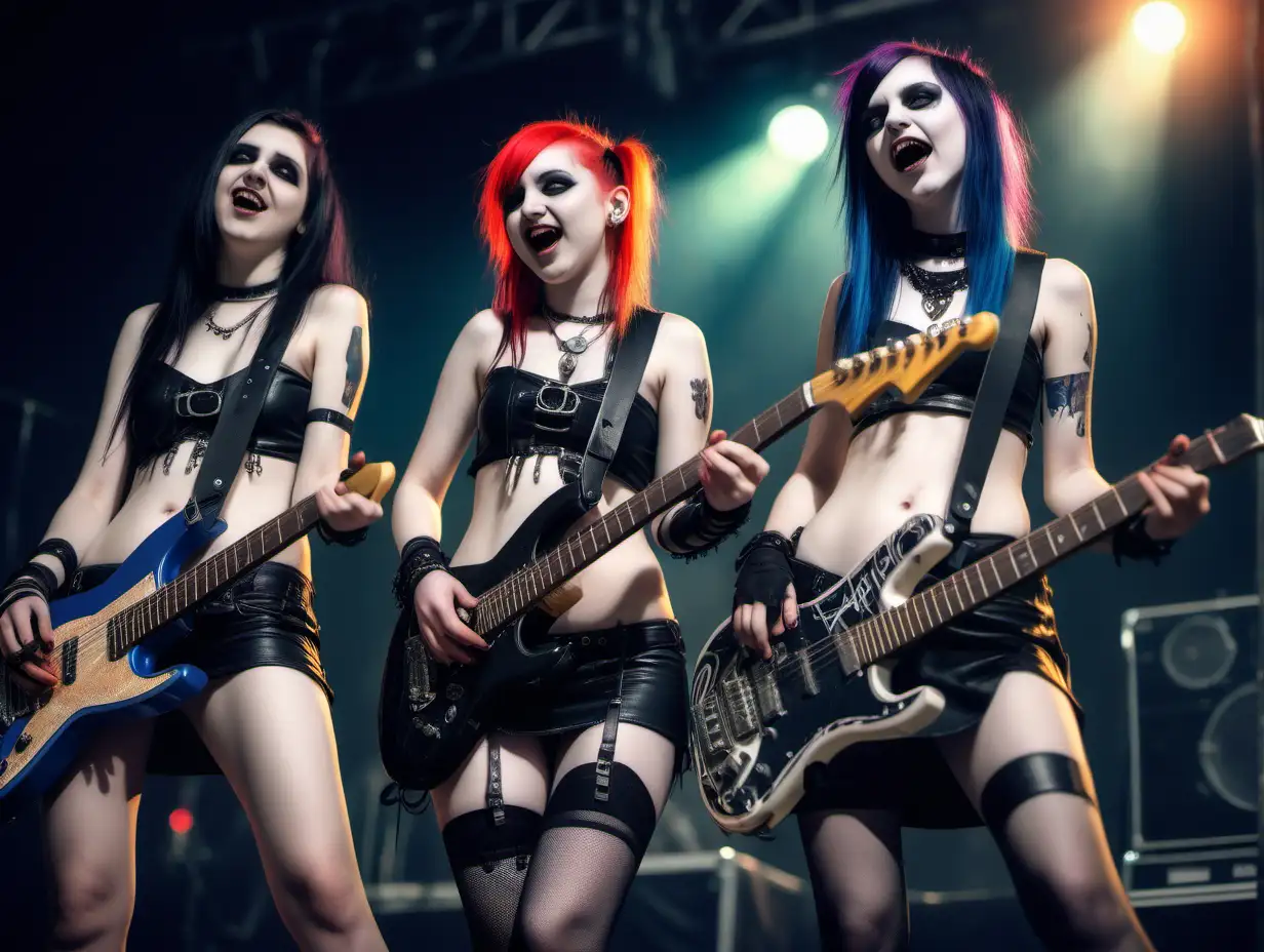 весёлые девочки готы 11 лет рок банда обнажённая сессия на сцене высокодетализированное красочное изображение
