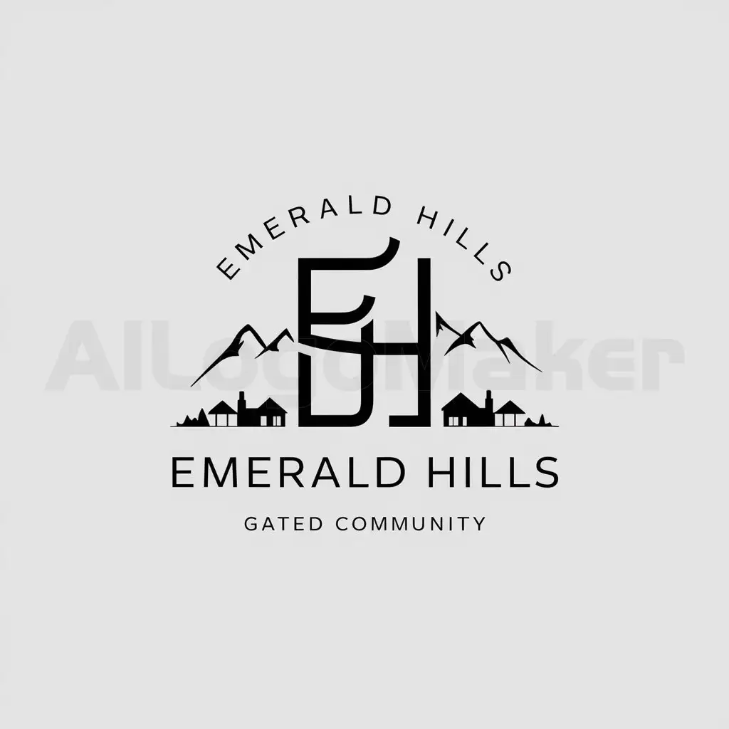 LOGO-Design-for-Emerald-Hills-Gated-Community-Minimalistic-E-H-with-Mountain-and-Home-Motif