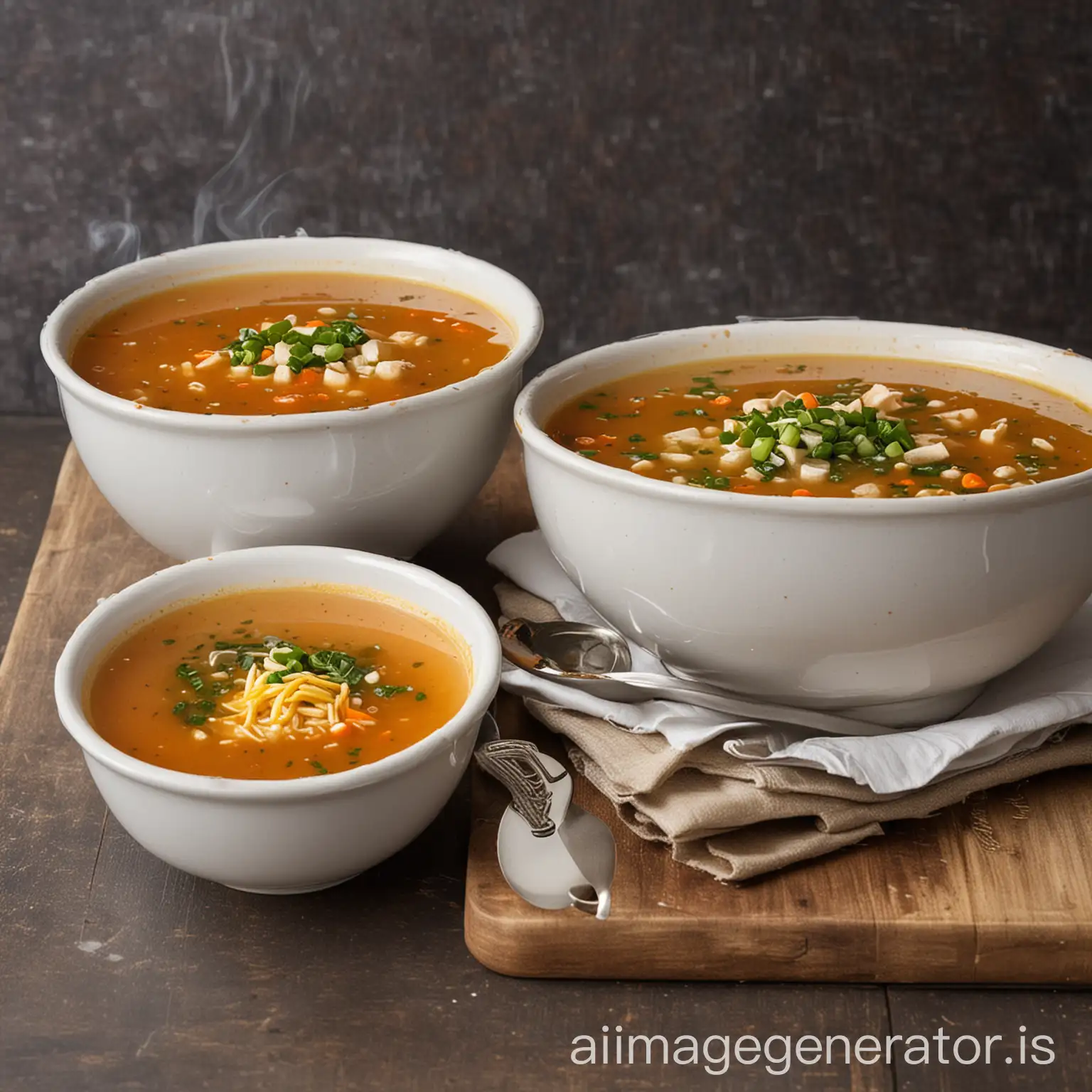 Three-Bowls-of-Steaming-Soup-Large-Regular-and-Small
