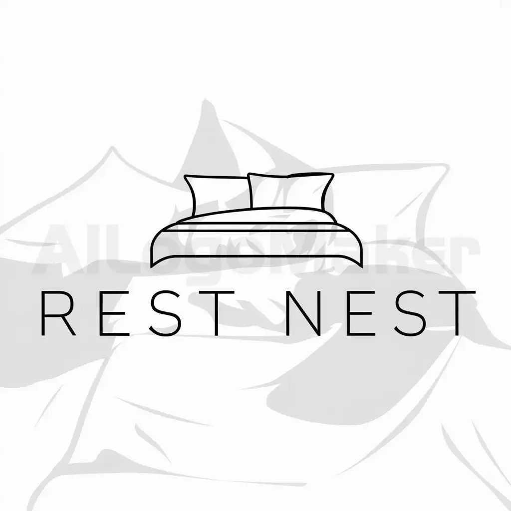a logo design,with the text 'Rest Nest', main symbol:Line Art Bed Linen and 2 Pillows,Moderate,clear background