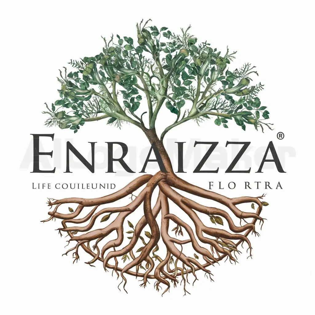 a logo design,with the text "Enraizza", main symbol:life roots,flora,natural,complex,clear background