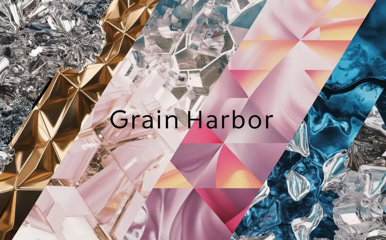 Generate background image for metal crystal structure analysis software requiring Grain Harbor inscription, color harmonious matching Google logo color scheme
