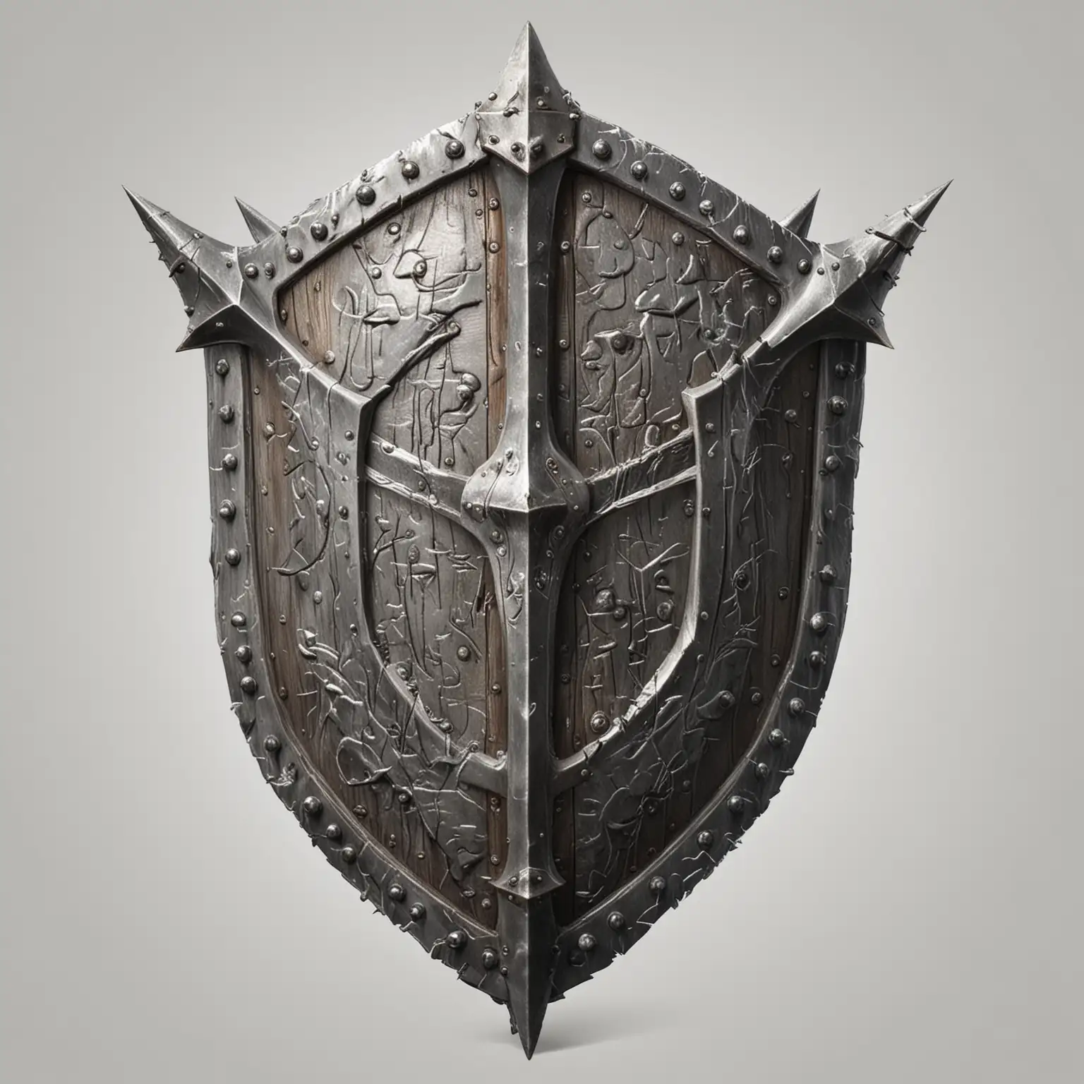 Fantasy-Dwarf-Steel-Shield-with-Spikes-on-White-Background