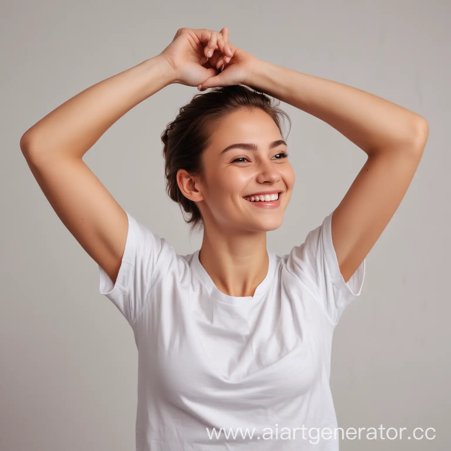 Smiling-Girl-with-Raised-Arms-in-White-TShirt