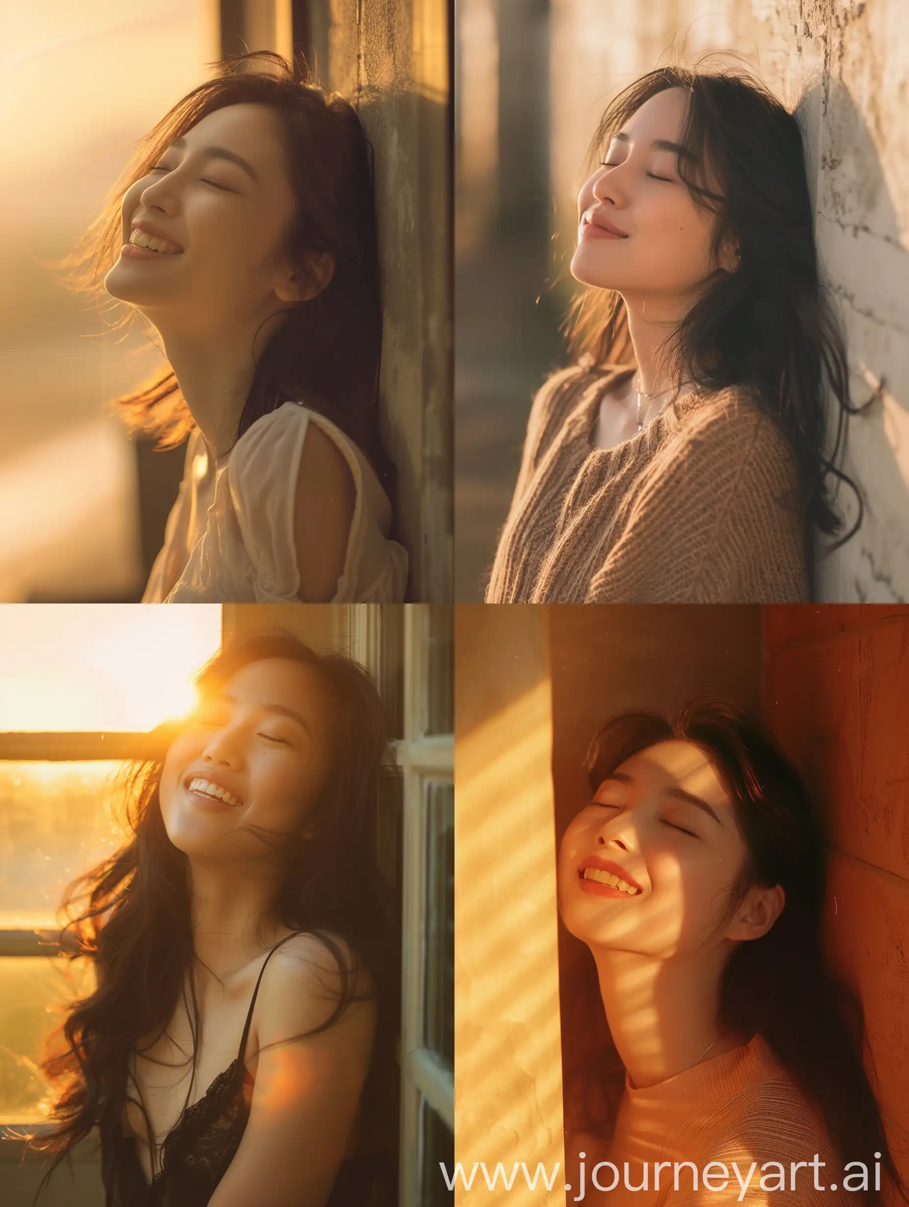 Cinematic-Portrait-of-Smiling-Asian-Woman-in-Golden-Hour-Glow