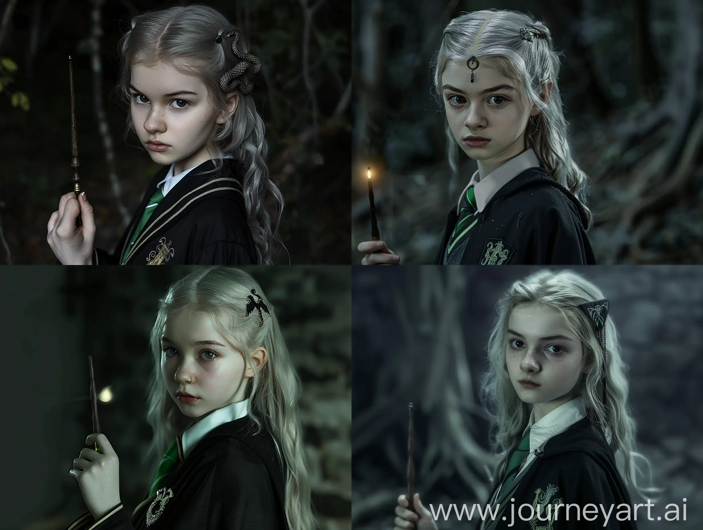 Teenage-Slytherin-Witch-in-Forbidden-Forest-Moonlight-with-Lumos-Spell