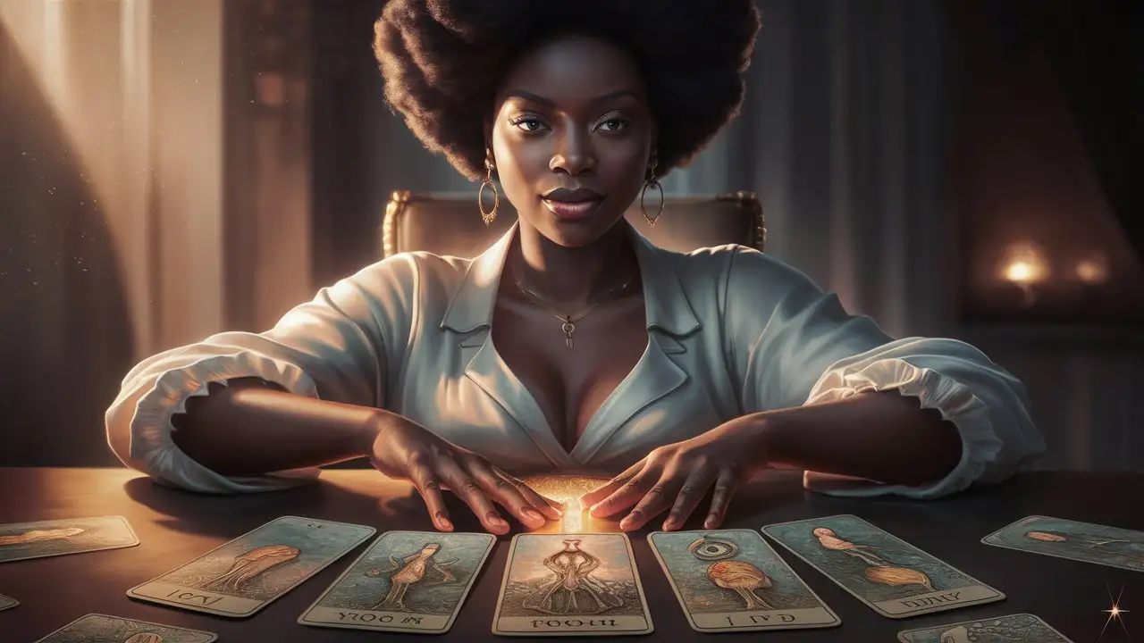 Black Woman Performing Tarot Reading for the Collective