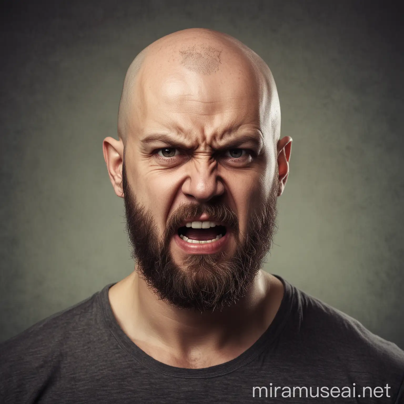 Angry Bearded Bald Man in Dramatic Portrait