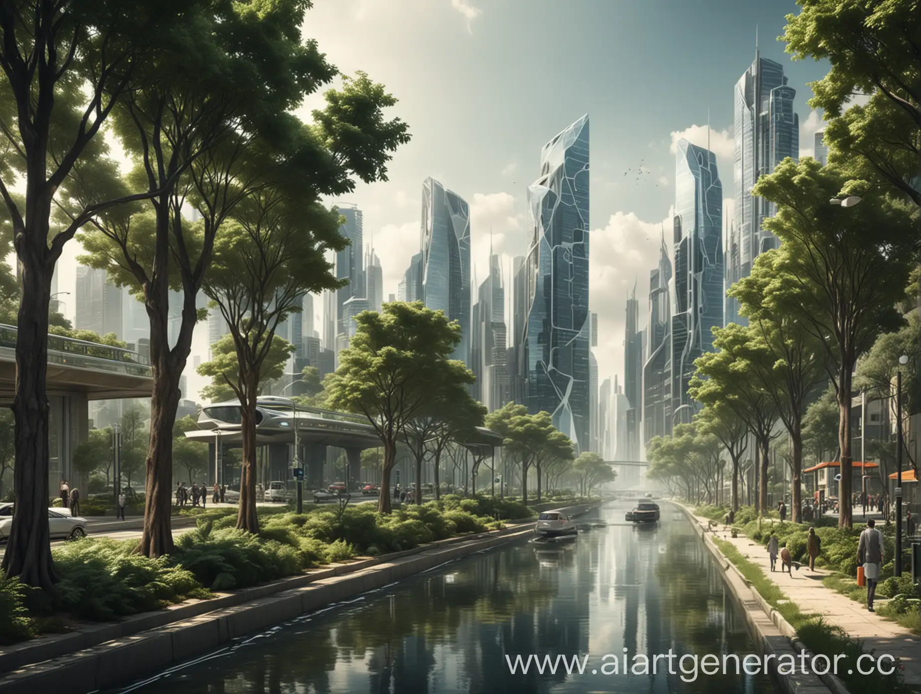 умный город будущего в реализме и с деревьями