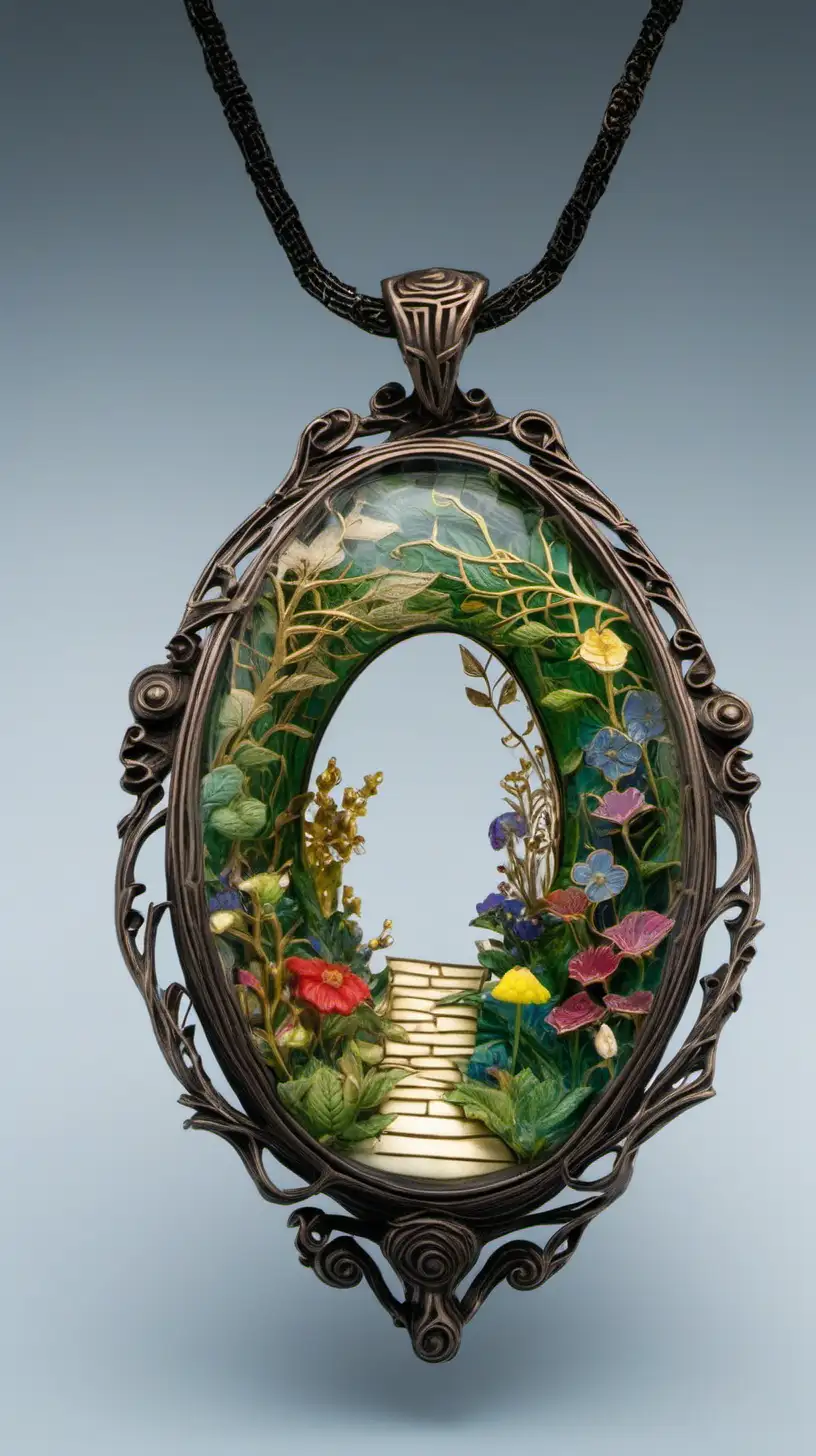 The secret garden pendant, Nerikomi artistic technique