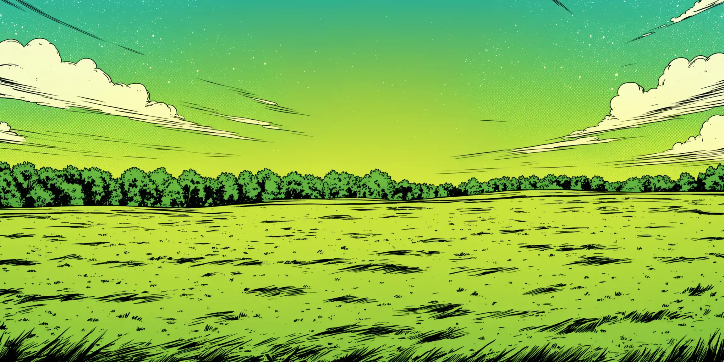 Comic Book Style Empty Grazing Pasture Landscape