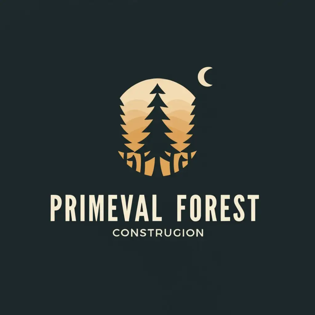 a logo design,with the text "Primeval forest", main symbol:dark forest,Moderate,be used in Construction industry,clear background