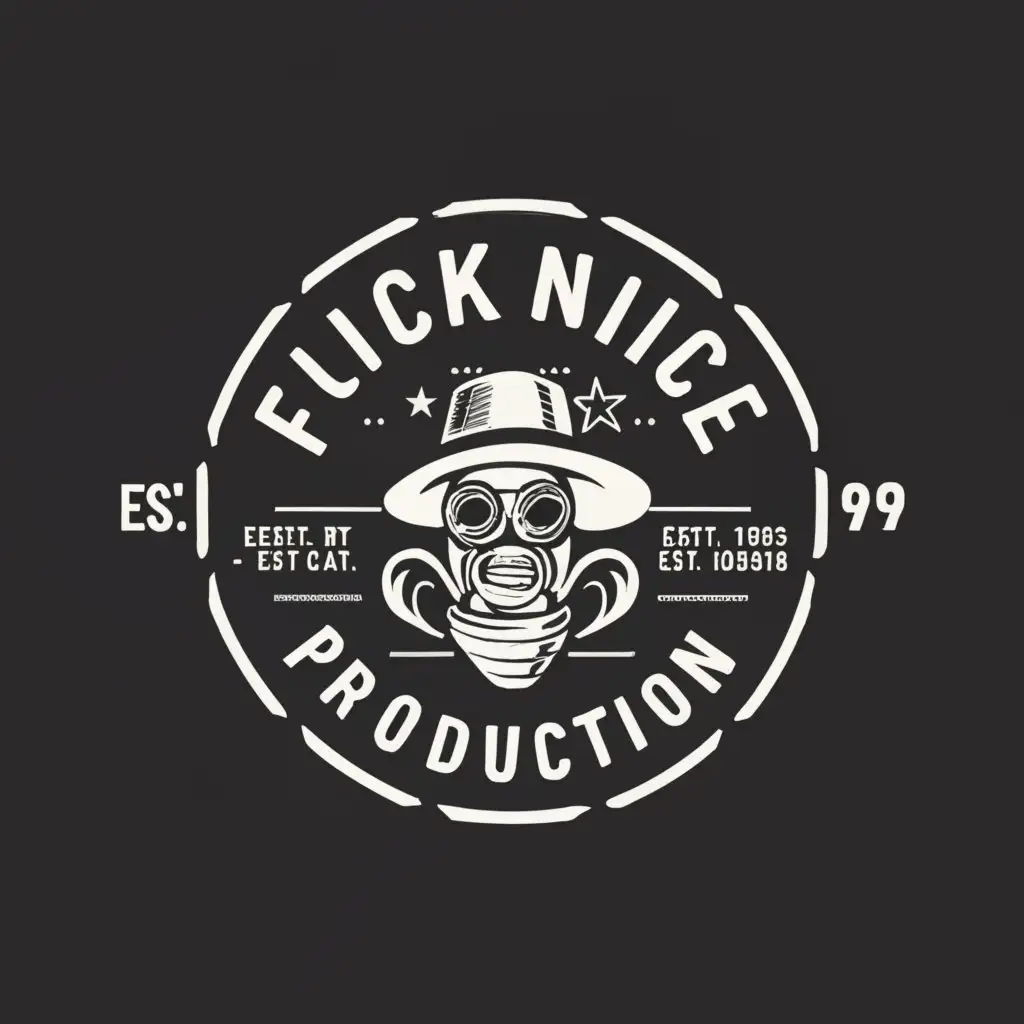 a logo design,with the text "fucknice production", main symbol:panama glasses and microphone,complex,clear background
