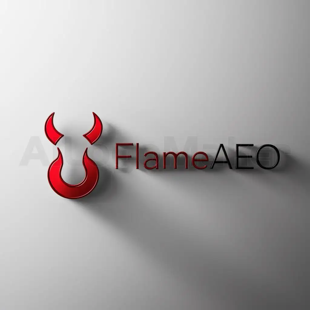 a logo design,with the text "FLAMEAEO", main symbol:Make a logo which include musical instrument as well as some devilish thing,Minimalistic,be used in Technology industry,clear background